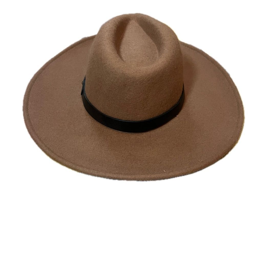 Carly Jean Los Angeles Brown Wide Brim Adjustable Ban Fedora Hat - Picture 3 of 6